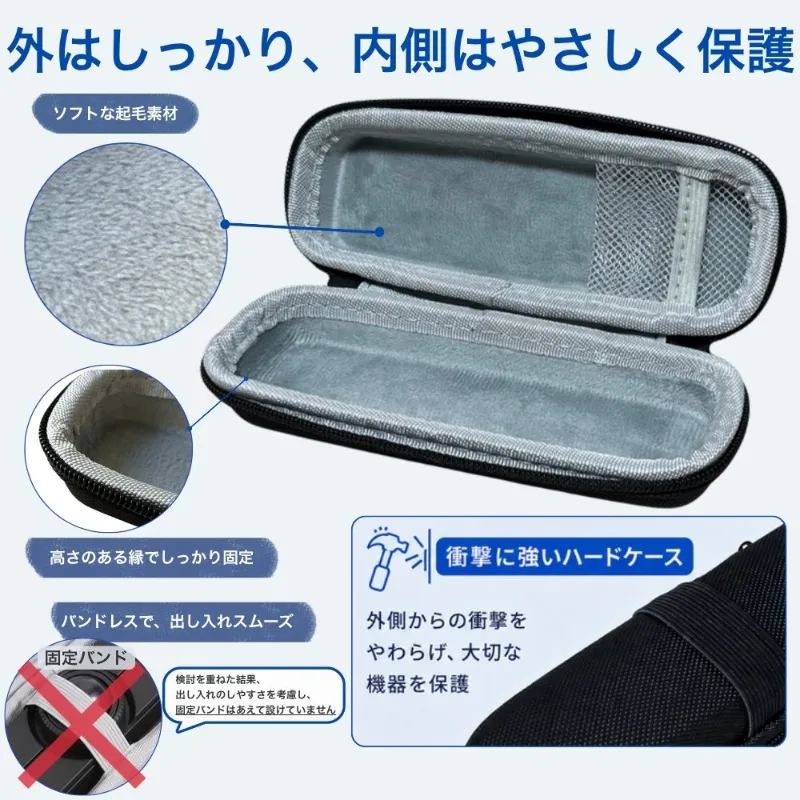 Nape Proケースの内側。起毛素材と高さのある縁で、固定バンドはない